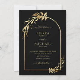 Chic Black Golden Eucalyptus Foliage Bröllop Arch Inbjudningar