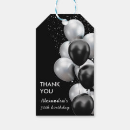 Chic Black Grått Balloon Birthday Presentetikett