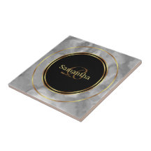 Chic Black Grått Guld Circles Marble Ceramic Tile