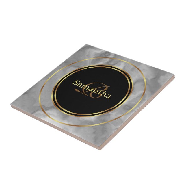 Chic Black Grått Guld Circles Marble Ceramic Tile Kakelplatta (Sidan)