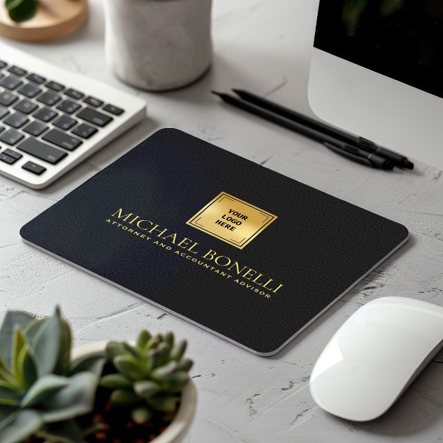 Chic Black Grått Leather Luxury Guld Logotyp NAMN Musmatta (Skapare uppladdad)