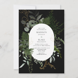Chic Black Greenery Forest Bröllop Inbjudningar