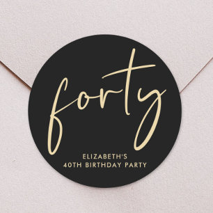 Chic Black Guld 40:e födelsedag Party Runt Klistermärke