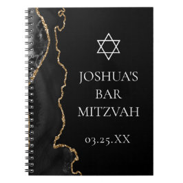 Chic Black Guld Agate Pub Mitzvah Anpassningsbar Anteckningsbok