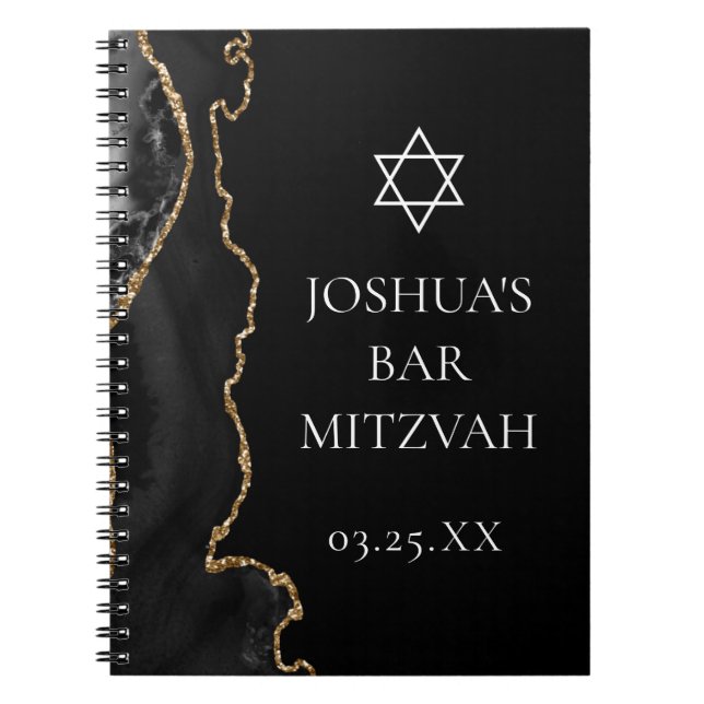 Chic Black Guld Agate Pub Mitzvah Anpassningsbar Anteckningsbok (Framsidan)
