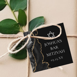Chic Black Guld Agate Pub Mitzvah Anpassningsbar P Gåvor Etiketter