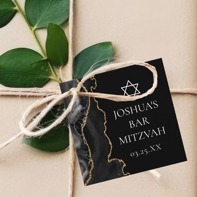 Chic Black Guld Agate Pub Mitzvah Anpassningsbar P Gåvor Etiketter (Skapare uppladdad)