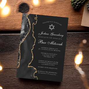 Chic Black Guld Agate Pub Mitzvah Party Inbjudningar