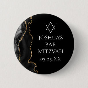 Chic Black Guld Agate Pub Mitzvah Party Knapp