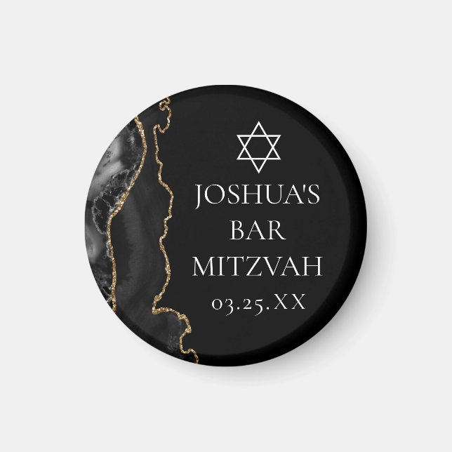 Chic Black Guld Agate Pub Mitzvah Party Magnet (Framsidan)