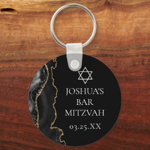 Chic Black Guld Agate Pub Mitzvah Party Nyckelring