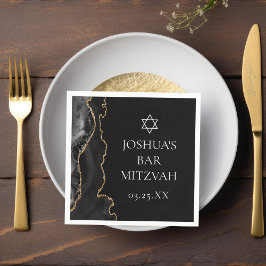 Chic Black Guld Agate Pub Mitzvah Party Pappersservett