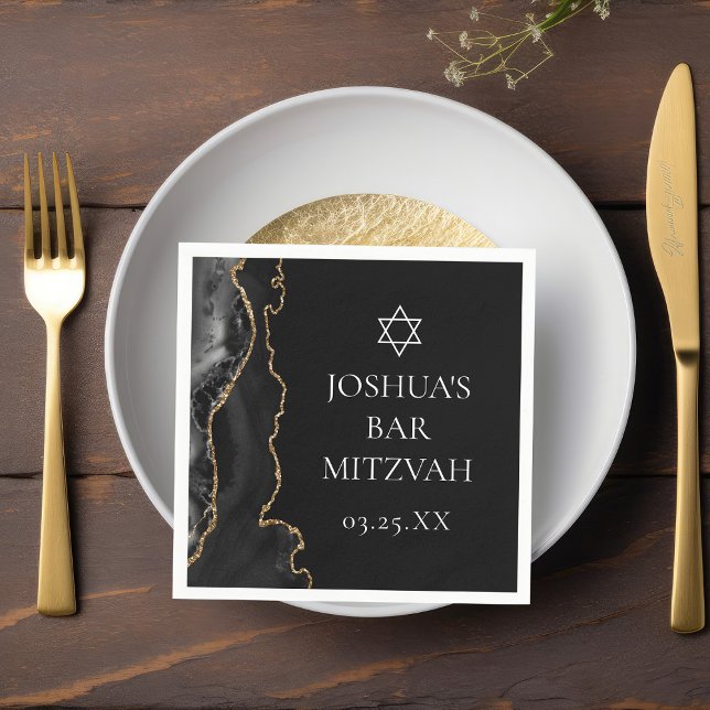 Chic Black Guld Agate Pub Mitzvah Party Pappersservett (Skapare uppladdad)