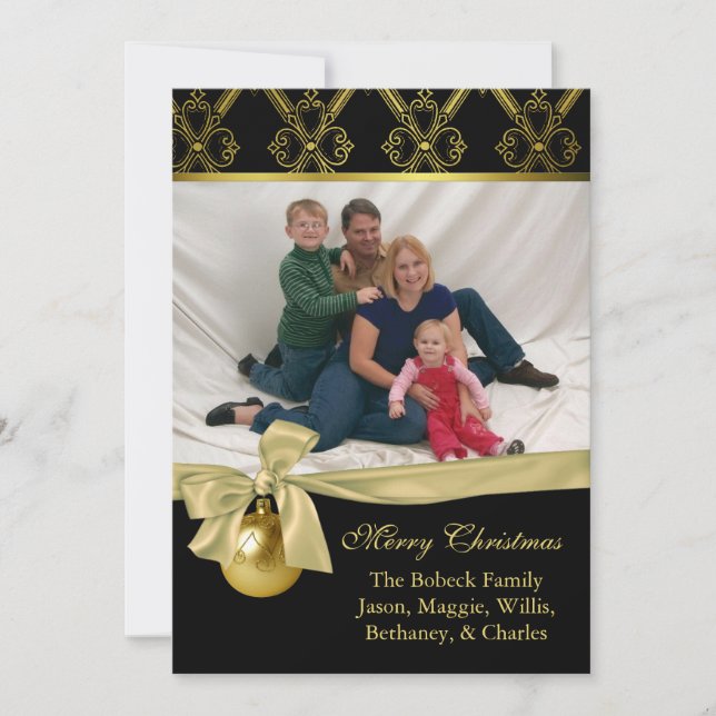 Chic Black & Guld Anpassningsbar julfotkort Julkort (Framsida)