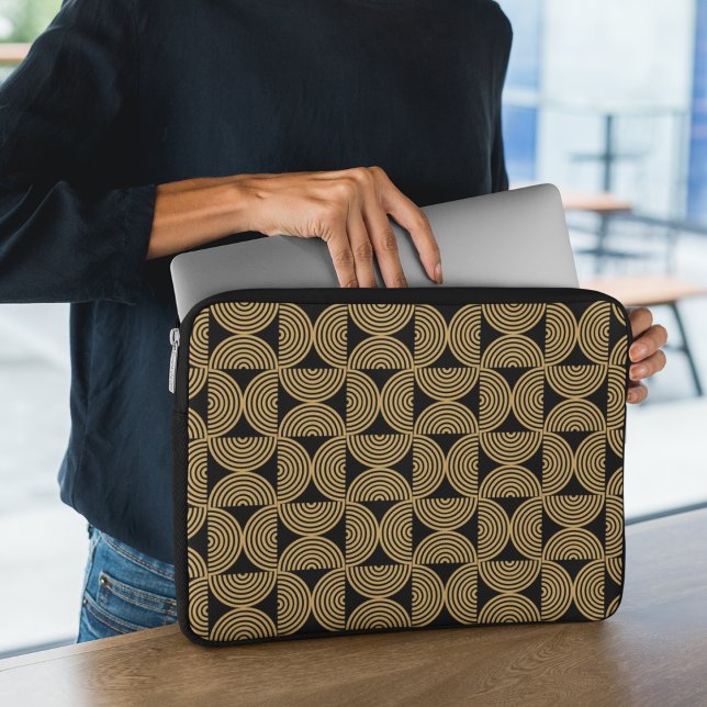 Chic Black & Guld Arch Line Mönster Laptop Fodral (Skapare uppladdad)