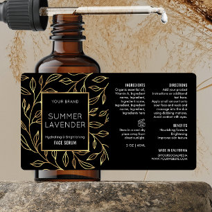 Chic Black & Guld Blommigt 2 OZ Dropper Flaska-eti Fraktsedel