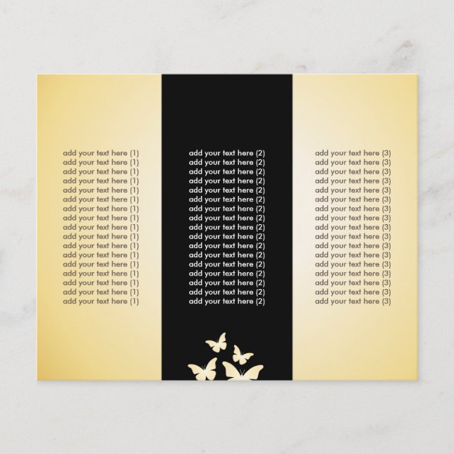 Chic Black & Guld Butterflies Tri-Fold Flyers (Framsida)