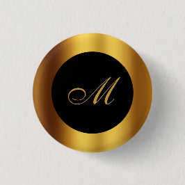 Chic Black Guld Calligraphy Gräns Monogram Knapp