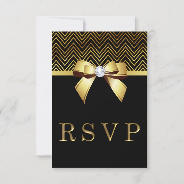 Chic Black Guld Chevrons Diamond Bow OSA (Framsida)