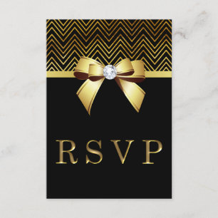 Chic Black Guld Chevrons Diamond Bow OSA Kort