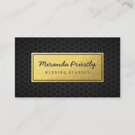 Chic Black & Guld Faux Gold Foil Mörk Metall Grid Visitkort
