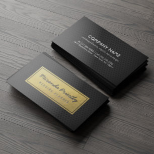 Chic Black & Guld Faux Gold Foil Mörk Metall Grids Visitkort