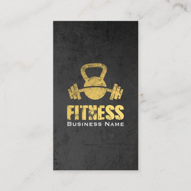 Chic Black Guld Fitness Trainer Kettlebell Barbell Visitkort (Framsida)