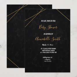 Chic Black & Guld Geometric ram Baby Shower Inbjudningar