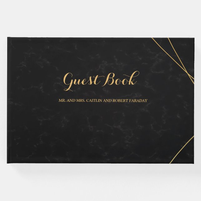 Chic Black & Guld Geometric ram gäst Gästböcker (Framsida)