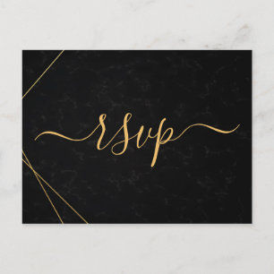 Chic Black & Guld Geometric ram osa Inbjudan Vykort