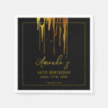 Chic Black & Guld Glitter Drips Sweet 16 Birthday