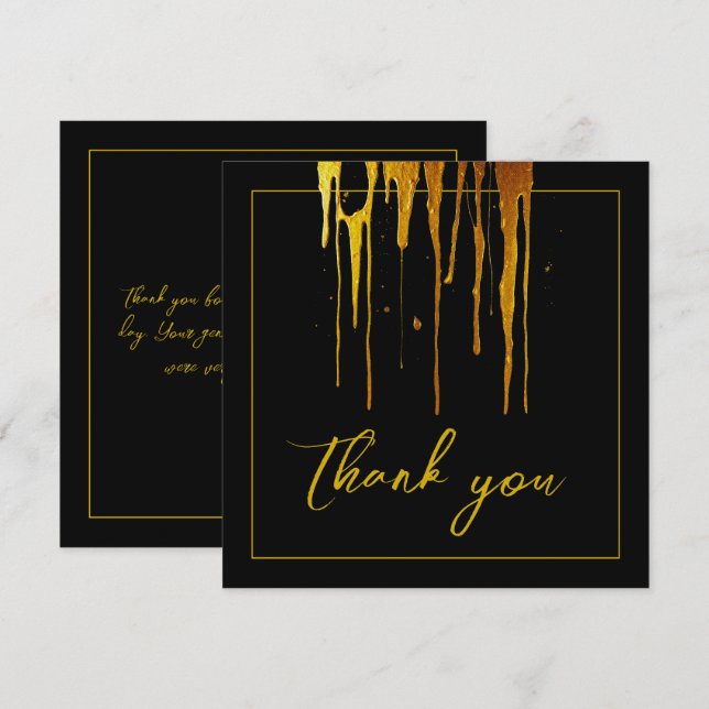 Chic Black & Guld Glitter Drips Sweet 16 Birthday Tack Kort (Fram/baksida)