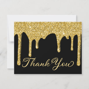 Chic Black Guld Glitter Drives Party Tack Kort