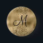 Chic Black Guld Glitter Monogram Namn Knapp<br><div class="desc">Chic Black Guld Glitter Monogram Namn</div>