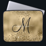 Chic Black Guld Glitter Monogram Namn Laptop Fodral<br><div class="desc">Chic Black Guld Glitter Monogram Namn</div>
