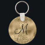 Chic Black Guld Glitter Monogram Namn Nyckelring<br><div class="desc">Chic Black Guld Glitter Monogram Namn</div>