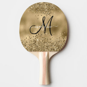 Chic Black Guld Glitter Monogram Namn Pingisracket