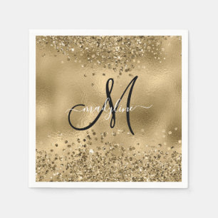 Chic Black Guld Glitter Monogram Namn Planner Pappersservett