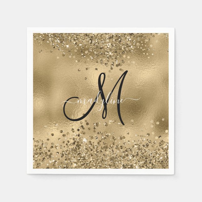 Chic Black Guld Glitter Monogram Namn Planner Pappersservett (Framsidan)