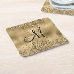 Chic Black Guld Glitter Monogram Namn Underlägg Papper Kvadrat<br><div class="desc">Chic Black Guld Glitter Monogram Namn</div>