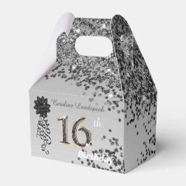 Chic Black Guld Glitter & Ribbon 16:e födelsedagen Presentaskar