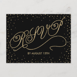 Chic Black & Guld Glitter Stars OSA Postcard Inbjudan Vykort