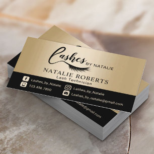 Chic Black & Guld Lash Salon Eyelash Extensions Visitkort