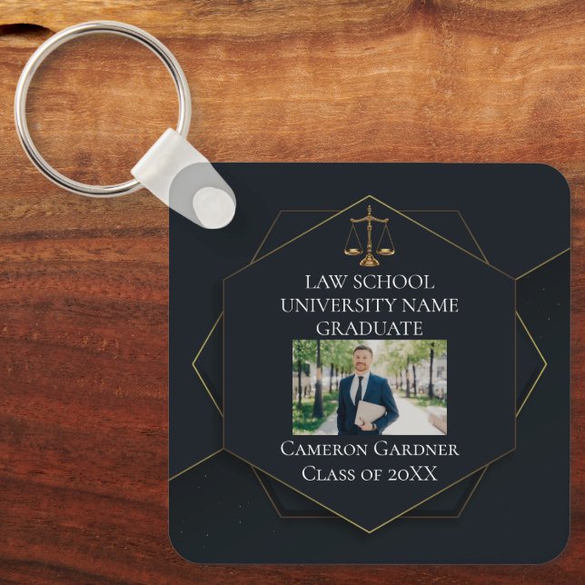 Chic Black Guld Law School Photo Studenten Gift Nyckelring (Framsida)