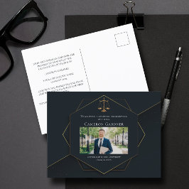 Chic Black Guld Law School Photo Studenten Meddelande Vykort