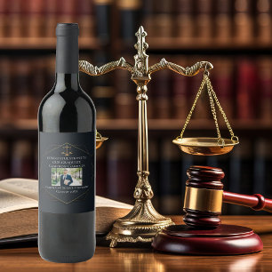 Chic Black Guld Law School Photo Studentfest Vinflaska Etikett