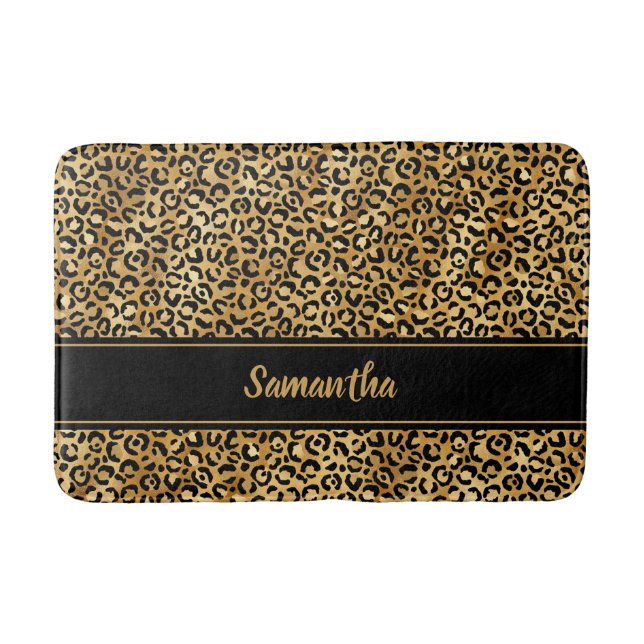 Chic Black Guld Leopard Print Personlig Badrumsmatta (Framsidan)