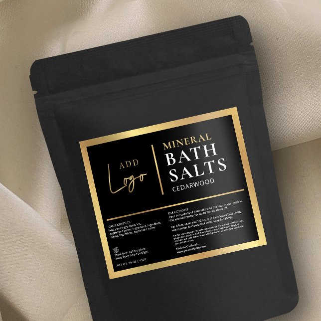 Chic Black & Guld Logotyp Watersecure Bath Salts L (Elegant black and gold bath salts label design with space for your logo and product info)