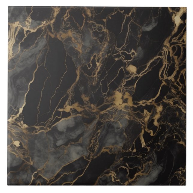 Chic Black Guld Marble Ceramic Tile Kakelplatta (Framsidan)