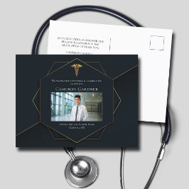 Chic Black Guld Medical School Photo Studenten Meddelande Vykort